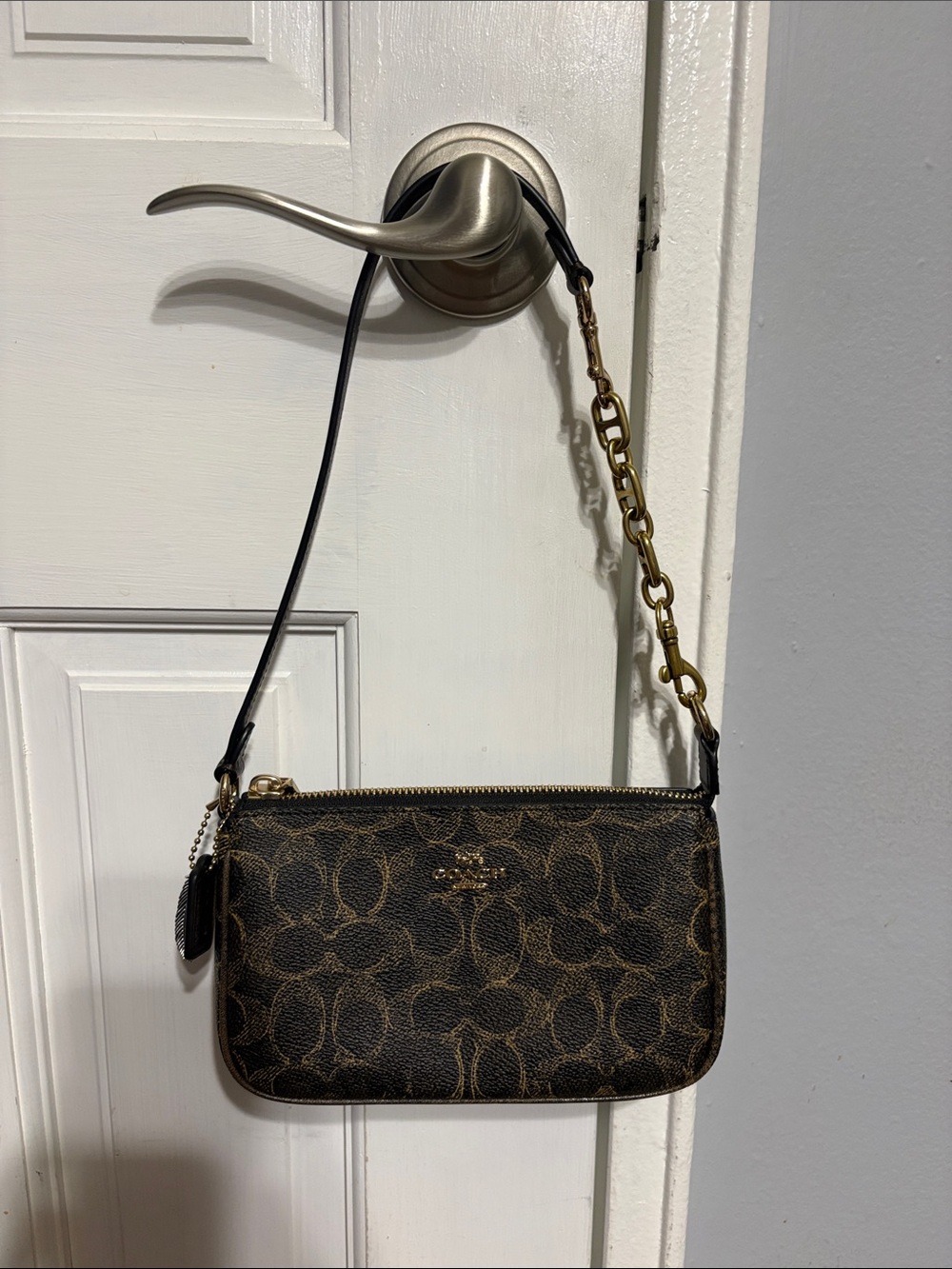 Coach Brown Signature Nolita Crossbody with Gold Chain
